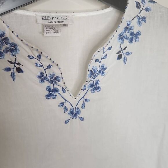DUE per DUE 100% linen white embroidered top women's size18 - Picture 2 of 4